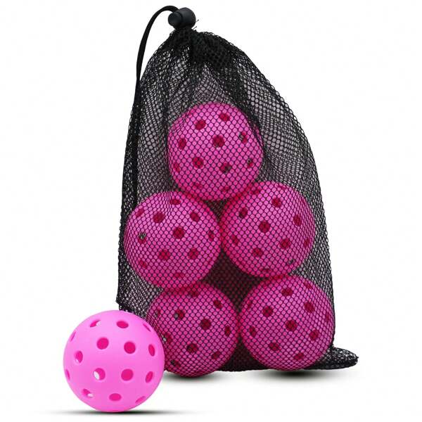 Pickleball Balls,6 Packs 40 Holes Outdoor Pickleball Balls With Mesh Bag, High Elasticity Pickle Balls For All Style Pickleball Paddles