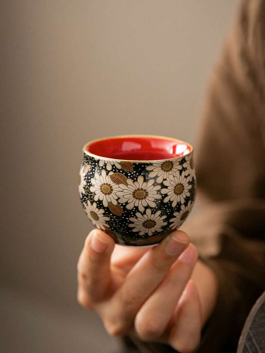 1 件波西米亚风格陶瓷茶杯，奢华复古精致家用中式功夫茶杯，陶瓷材质，手绘工艺，适合招待客人、朋友、茶会、冲泡咖啡、送礼