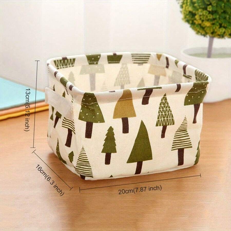 2pcs Multifunctional Cute Floral Print Cotton And Linen Waterproof Desktop Storage Box With Handles, Small Fresh Fabric Storage Basket For Organizing Miscellaneous Items - U03 (2pcs) - View 1