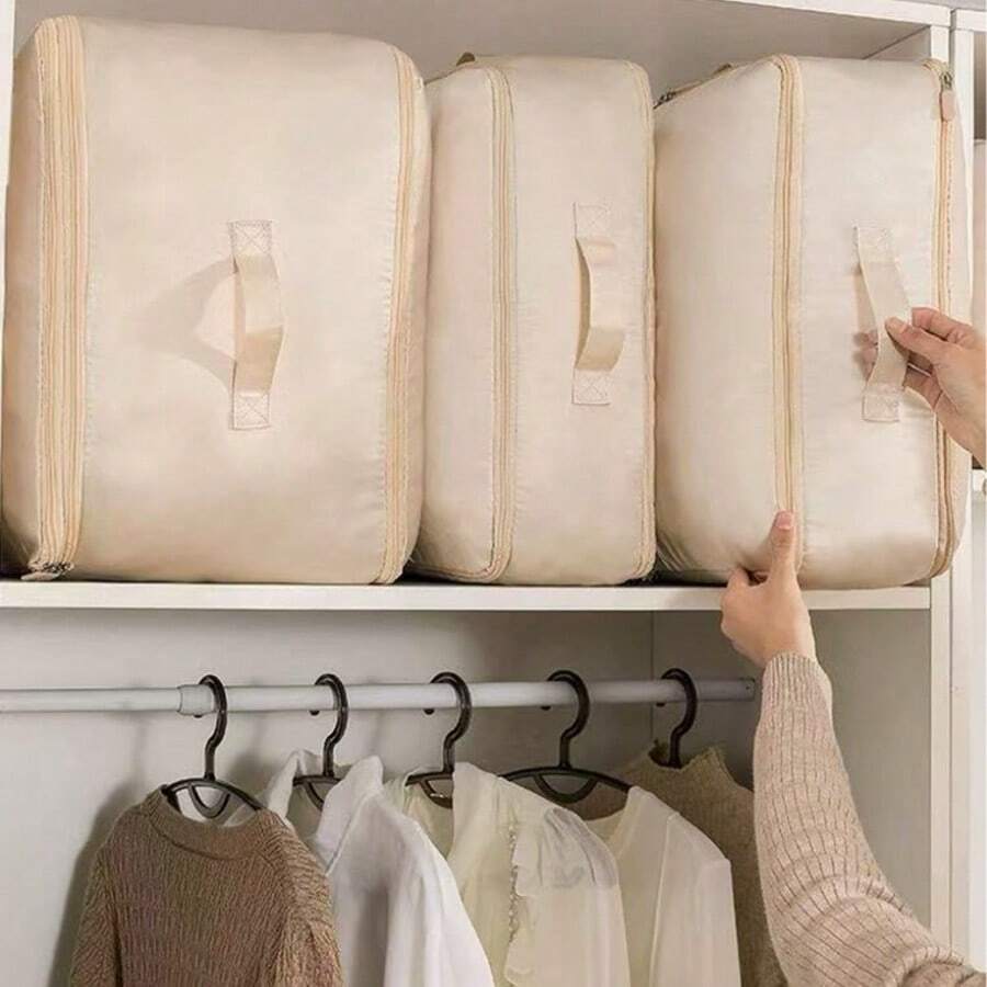 Cotton Quilt Storage Bag, Large Capacity Blanket Storage Bag, Super Space Saving Self Compression Storage Bag, Washable Compression Bag For Storing Blankets, Clothes, Pillows, Bedding, Etc