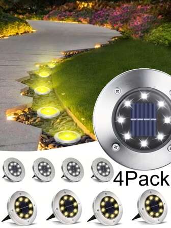 Lumières solaires pour le sol, jeu de 4 lumières de passage extérieures à LED pour cour, pelouse et allée en lumière colorée