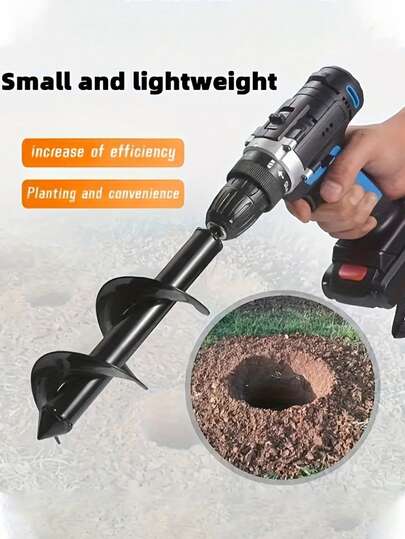 Quick-Plant Heavy-Duty Auger Drill Bit, Metal Garden Tool - Single Item Packaging, 3/8" Hex Round Shank