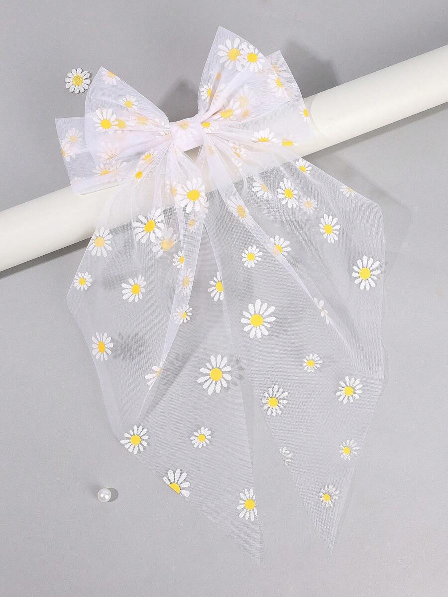 1pc St Patrick's Day Green Bow Hair Clips For Girls,Tulle Oxalis Corniculata L. Print Hair Bows For Kids,Big Hair Accessories For Girls Best Friend Gifts