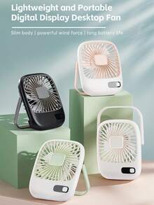 1pc Portable Desktop Fan 1200mAh Battery Digital Display Thin And Lightweight 5 Fan Levels - Multicolor - View 2