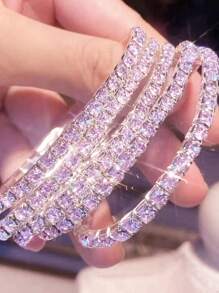 Conjunto de 5 pulseiras com cristais roxos brilhantes, conjunto de pulseiras com tema de festa noturna para mulheres, presente elegante