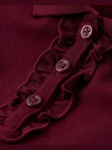 Girls Stain-Resistant Ruffle Polo - Uniform School Flat Rib Knit Collar Half Button Placket With Ruffle Trim - SUGAR BEET - View 2
