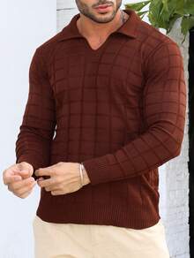 TRICOT DE LUXO Knitted Sweater Men's Cold Weather Polo Collar Detailed Chic High Quality Autumn Winter Long Sleeve - 鏽棕色 - 查看 2
