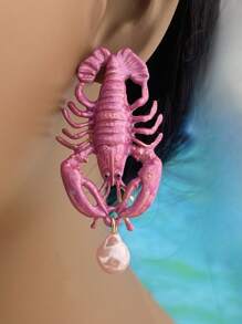 1 pièce Nouvelles boucles d'oreilles à tige uniques de style européen et américain avec coquillages, petits écrevisses rouges, bijoux d'oreille personnalisés avec motifs d'animaux marins