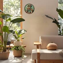 [Estilo Europeu] Arte de Parede Redonda de Madeira com Tema de Jardim Vintage, 7.87 Polegadas - Design Rústico de Flor e Ferramenta de Jardinagem, Adequado para Casa, Quarto, Banheiro, Bar, Café, Decoração Estilo Fazenda - Placa de Parede Retrô Encantadora, Decoração de Jardim
