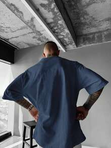 Men's Solid Color Short Sleeve Round Neck Casual Commuter T-Shirt, Summer - 藍色 - 查看 5