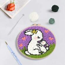 1 Pack Beach Scenery Pattern Punch Needle Embroidery Kit For Beginners Easy Embroidery Needlework Wool Home Decor 20x20cm/7.87x7.87inch