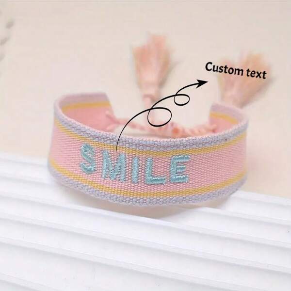 1pc Woven Bracelet Blank DIY Embroidery Tassel Wristband Bracelet, Commemorative Holiday Gift
