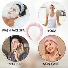 1 pièce set (1 pièce bandeau + 2 serre-poignets) Bandeau de spa et serre-poignet pour le lavage du visage, chouchou doux en éponge pour les cosmétiques, bandeau et serre-poignet, couleur aléatoire