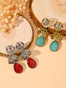 Exquisite Rhinestone Star & Moon Earrings, Water Droplet Gemstone Pendant, Elegant Style Jewelry Suitable For Women's Daily, Wedding, Party Wear