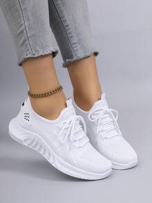 STEPREACH Fall/Winter Women's Casual Sports Shoes, Mesh Fabric, Breathable And Comfortable, Lightweight Lace-Up Solid Color Pink/Bright Color, Anti-Slip & Durable,Sneakers For Women