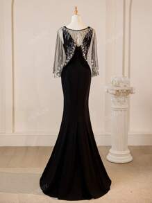 Nuovo mantello/scialle scintillante in paillettes e rete, abito elegante con orlo a sirena, adatto per matrimoni, eventi formali, feste, abito da festa, abito da sera, per invitati a matrimoni
