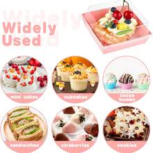 10 caixas de sobremesa com tampas transparentes, caixas de charcutaria, papel kraft à prova de óleo, caixas de papel kraft branco e rosa para padaria, perfeitas para biscoitos, bolos e sanduíches de macaron, para casamentos, festas e ocasiões especiais