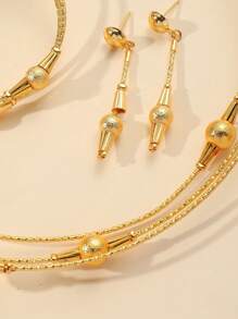 4Pcs Luxury Style Flower Necklace Tassel Earrings Bridal Jewellery Set.