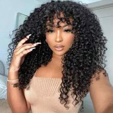 Human Hair Wigs With Bangs None Lace Front Wigs Water Wave Human Hair For Women Machine Made Curly Wig With Bangs Brazilian Unprocessed Virgin Hair Wigs Natural Color