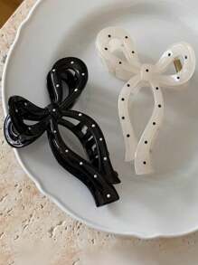 2pcs Set Women's Sweet Bow Polka Dot Large Hair Claw Clips Valentine's Day Valentines Hair Jaw Clip Hair Clamps Hair Clutch Hair Catcher Clip