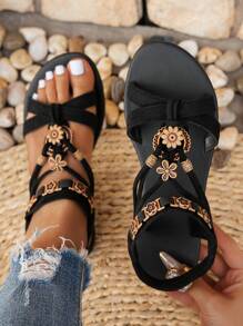 Women's Fashion Bohemian Style Flat Sandals, Comfortable Breathable Casual Dress Sandals, Versatile For Wedding, Party, Outdoor, Beach