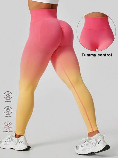 Summer Workout Women's Fashion Ombre Peach Butt Lifting Seamless High Waist Shapewear Leggings