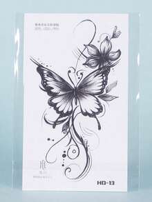 1Pc Butterfly Temporary Tattoos Waterproof Sweatproof Last For 1-2 Weeks Realistic Herbal Juice Anti-Friction Non-Reflective Faux Black Fake Tattoos For Woman And Men Tattoo Stickers For Arm, Chest, Leg, Abdomen, Waist Modernist Body Art