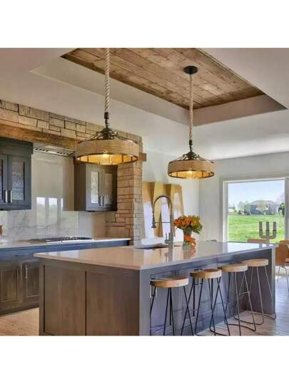 1pc Rope Hang Lamp Yurt Shaped Bar Counter Creative Retro Industrial Dining Restaurant Hotel Hostel Verlichting view 2