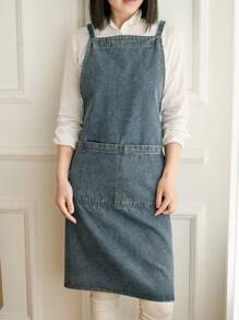 1pc Denim Apron, Extra Long Tie Strap, Unisex Home Kitchen, Work, Japanese Style Bib Apron