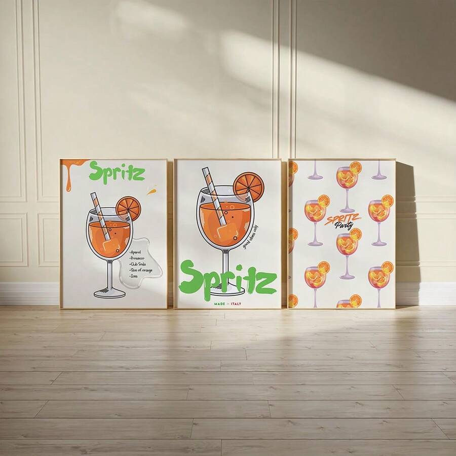 1/3pcs Wall Art Posters/ Modern Style Spritz Wall Art Bundle _ Aperol Spritz Prints _ Italian Cocktail Poster _ Retro Bar Decor Home Decor Unframed/Framed ,Wall Art With Frame Kitchen Decor - Multicolor - View 1