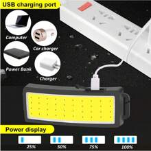 KENSUN قطعة واحدة ضوء فيضي COB LED قوي بقدرة عالية ، مصباح رأس قابل للشحن USB ببطارية مدمجة ، مصباح يدوي مضاد للماء قابل للحمل للمهام الخارجية ، ملحقات للصيد والتخييم
