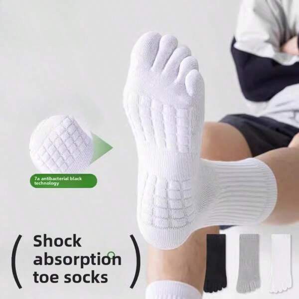 5 Toe Socks, Unisex, Spring/Summer Breathable Mid-Calf Sports Socks, Odor-Resistant & Shock-Absorbing, Massage Bottom, Split Toe Design