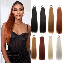 合成马尾辫接发松紧带黑棕色马尾辫接发 女士 24 英寸长直发柔软自然马尾辫 - 彩色 - 查看 2