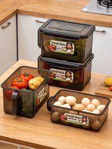 1 pieza Recipiente de almacenamiento para refrigerador, apto para cebolla verde, cilantro, jengibre, ajo, fideos, huevos, transparente y visible, extiende la frescura, ahorra espacio, organiza por clasificación, se apila de forma segura, evita la contaminación cruzada