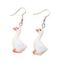 Boucles d'oreilles pendantes avec motif charmant d'oie - style de dessin animé mignon en résine, convient pour le port quotidien et les cadeaux