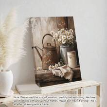 1 pièce Œuvre florale de style ferme rustique sans cadre - Marguerites blanches avec un bidon en fonte vintage, décoration murale en bois pour salon, chambre, bureau, etc. - Cadre en pin, cadeau parfait pour les vacances, affiches, décorations murales, décorations de pièce, moderne, botanique