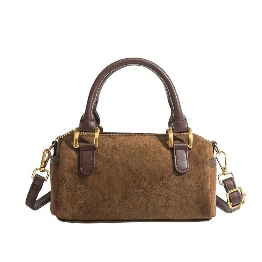 Vintage Style Boston Tote Bag - Chic Slant Backpack With Detachable Shoulder Strap, Brown Vintage Shoulder Bag For Fall/Winter Season, Suitable For Casual Or Formal Occasions - 深棕色 - 查看 1