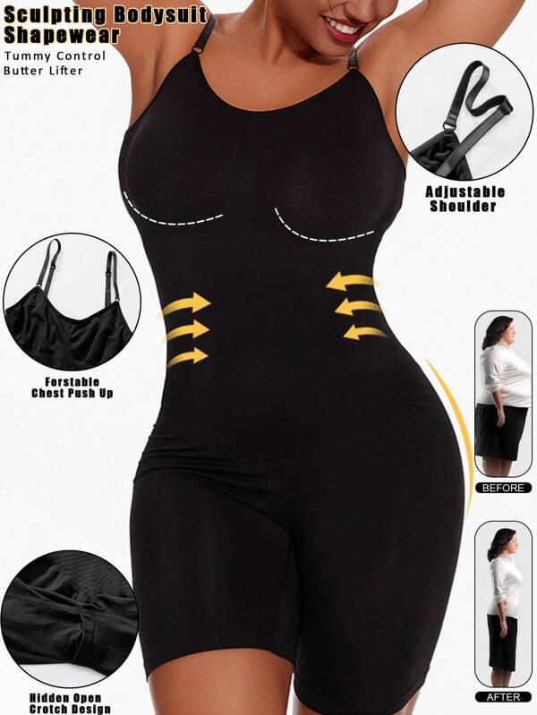 Body gainant sans couture pour femme, haut push-up sexy, avec poches fessières pour soutenir et affiner la silhouette. Corset amincissant avec sangles d'épaule réglables