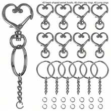 30/60/120 件弹簧心形旋转扣、金属钥匙扣开口环、龙虾扣和跳环，适用于钥匙扣、饰品、珠宝、DIY 工艺品 - 愛心扣套裝 - 查看 16