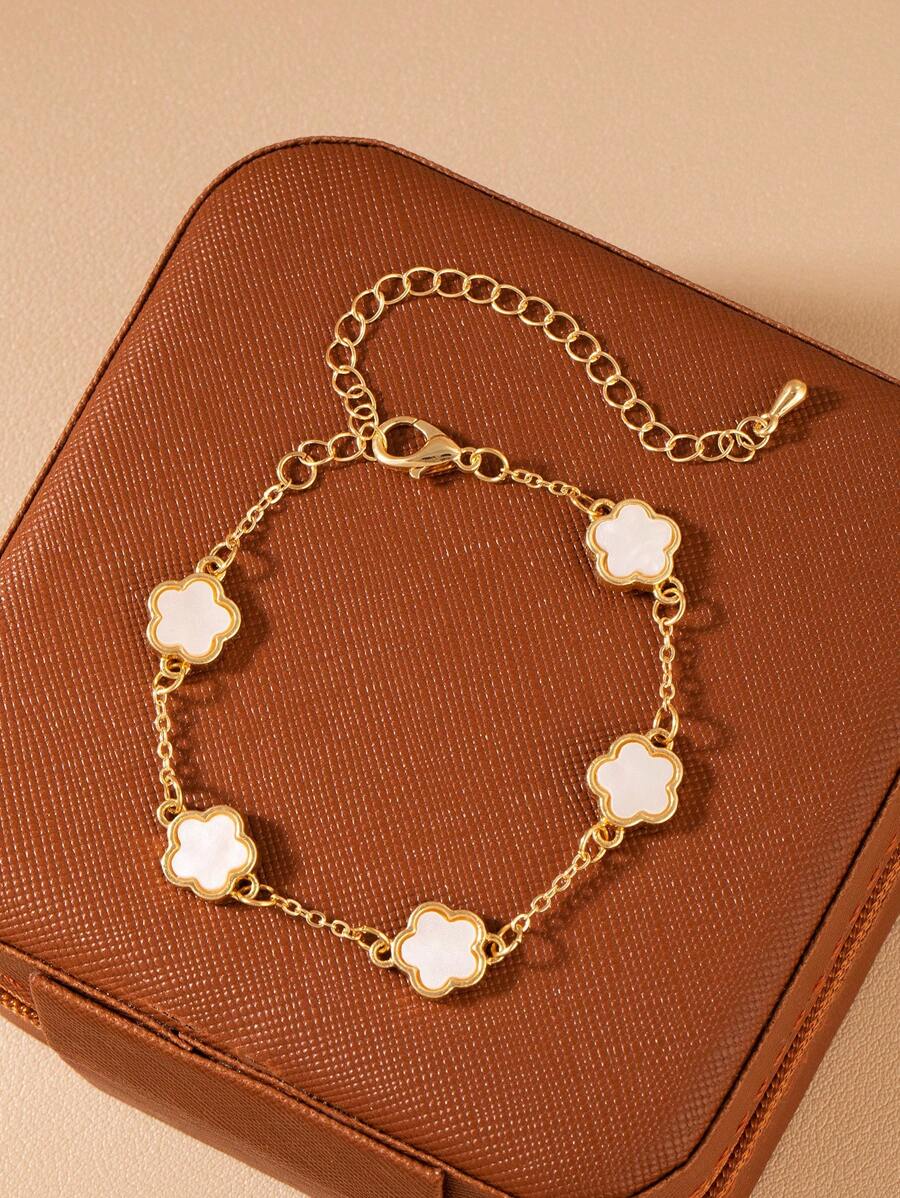1 pieza Brazalete minimalista de moda con flor de 5 pétalos, diseño clásico elegante, apto para uso diario, gran regalo para amigos