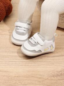 1 Pair Toddler Boys' Cartoon PU Hook And Loop Design Flat Cute Casual Sport Shoes, 0-1 Years Old Infant Crawling Shoes, Suitable For Spring/Autumn