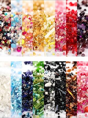 10g About 500pcs Mixed Silver-Coated Glass Seed Beads - DIY Multi-Color Tube Beads Kit For Jewelry Making & Clothing Embellishments, Craft Beading Supplies