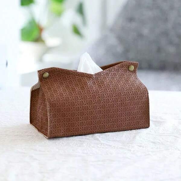1pc Rattan Textured Tissue Box, Premium Paper Towel Storage Box, Home Office Table Decor Napkin Holder