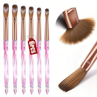 6 st akrylnagelborsteset, storlek 4/6/8/10/12/14 akrylnagelborstar för akrylaplicering, gradient professionella manikyrnagelborstar för nagelkonst, akrylpulver och akrylnagelset DIY-salong