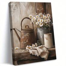 1 pièce Œuvre florale de style ferme rustique sans cadre - Marguerites blanches avec un bidon en fonte vintage, décoration murale en bois pour salon, chambre, bureau, etc. - Cadre en pin, cadeau parfait pour les vacances, affiches, décorations murales, décorations de pièce, moderne, botanique