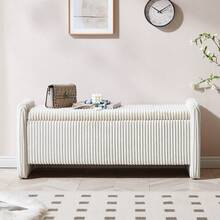 44 Storage Ottoman, Upholstered Entryway With Storage End Of Bed Bedroom& Living Room, Corduroy Beige - Vải nhung kẻ màu be - Xem 6