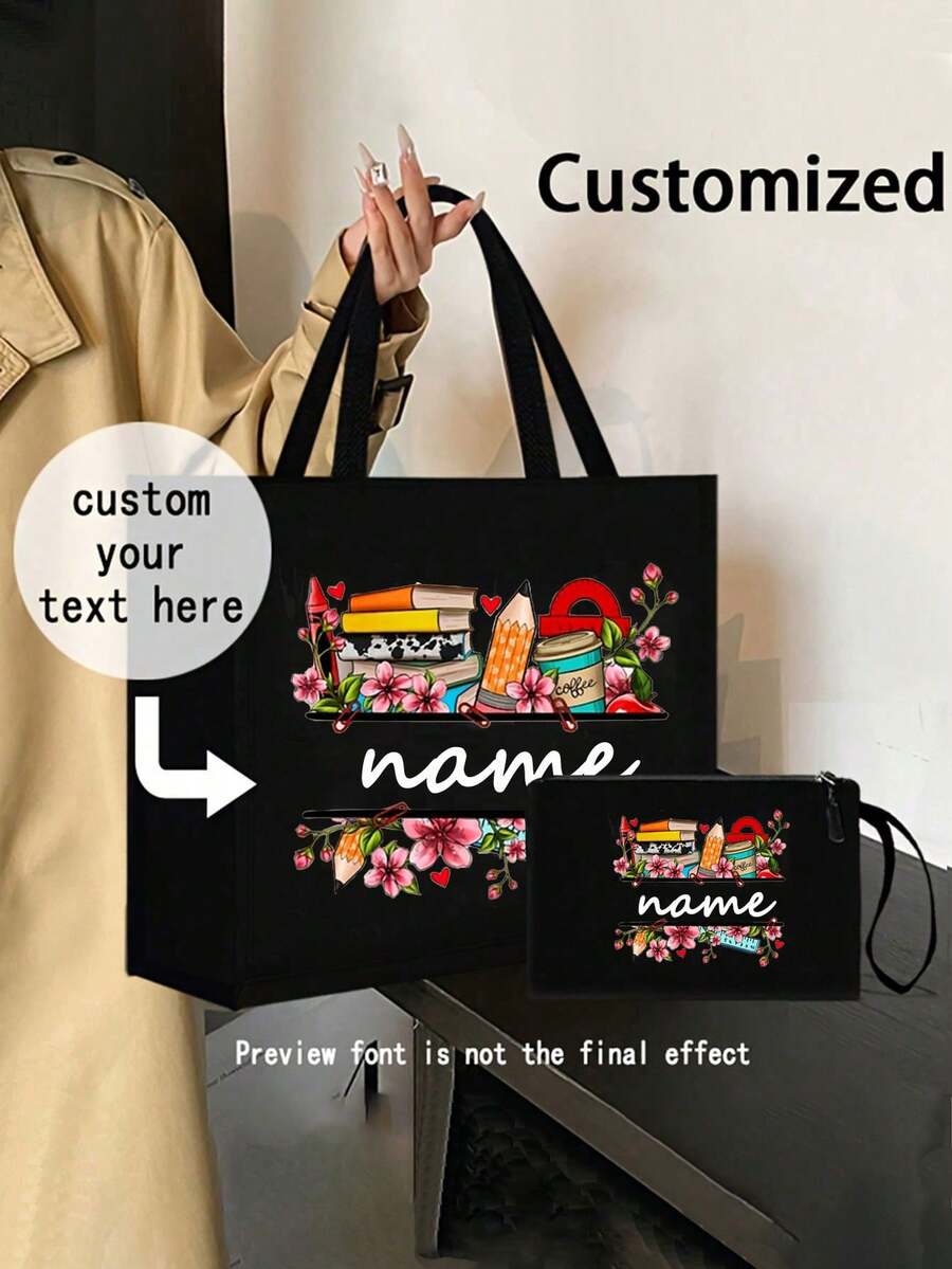 Torba typu tote z nadrukiem i zestaw kosmetyczki, damska lniana torba o dużej pojemności, torba na zakupy, przenośna, codzienna torba do przechowywania, odpowiednia na codzienne wyjścia, wakacje na plaży, torba na zakupy o dużej pojemności, bardzo odpowiednia do szkoły, urodzin, uniwersytetu, pracy, biznesu, dojazdów do pracy, na zewnątrz, w podróży, na wakacje i inne okazje, wielofunkcyjna, duża pojemność, wielofunkcyjna, kolorowa, słodka, prosta, zabawna, kawaii, Y2K, minimalistyczna, dojazdy do pracy, swobodny biznes, podstawowy styl, dostosowywanie, spersonalizowana, niepowtarzalna, spersonalizowana personalizacja, idealny prezent dla niego, idealny prezent dla niej, idealny prezent dla rodziny, przyjaciół, dziewczyny, odpowiednia na rocznice, urodziny, święta/wakacje, na zewnątrz/wyjścia/podróże/piesze wędrówki/stadion/sport/wspinaczkę górską, do biznesu/dojazdów do pracy/pracy/biura i inne okazje.