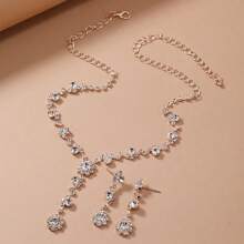 Luxuriöses Strass-Halsketten- und Ohrringset, elegantes Braut-Zubehör, Hochzeitsschmuck, Party- und Bankett-Schmuck