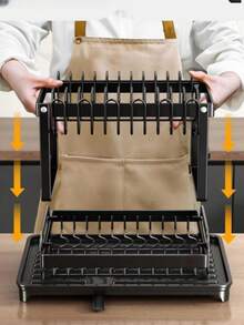 1 Pc 2 Tier Iron Detachable Dish Drying Rack, Large Capacity Kitchen Counter Storage Rack, Waterproof Anti-Rust Multi-Function Double-Layer Dish Dry Rack,Dish Drying Rack Dish Racks For Kitchen Counter Metal Dish Drainers With Knife Cup Utensil Holder,Countertop Dish Storage Drainage Rack Expandable Kitchen Sink Shelf Dish Rack Drainer Black Kitchen Organizer