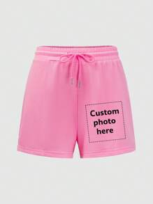 Customized Women's Sports Shorts - Add Your Text And Photos (M Famous Quotes/Funny Sentences/Landscapes/Badges/Couple Photos/Family Photos/Selfies/Pets), You Can Choose The Font And Color, Suitable For Summer Travel, Girlfriend Gifts, Women's Sports Shorts